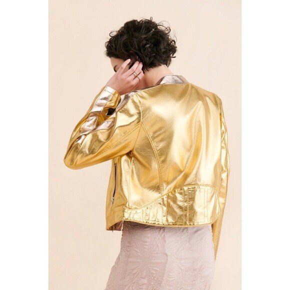 Free People Fast Lane Metallic Moto Jacket M - Picture 2 of 8